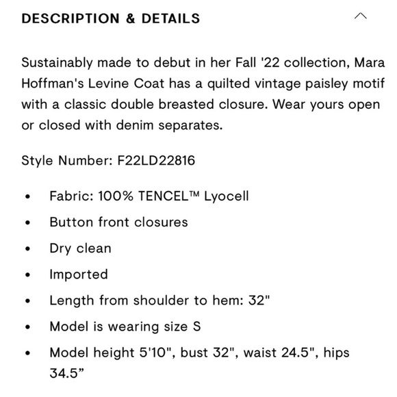 MARA HOFFMAN LEVINE PAISLEY QUILTED COAT S - Picture 4 of 5